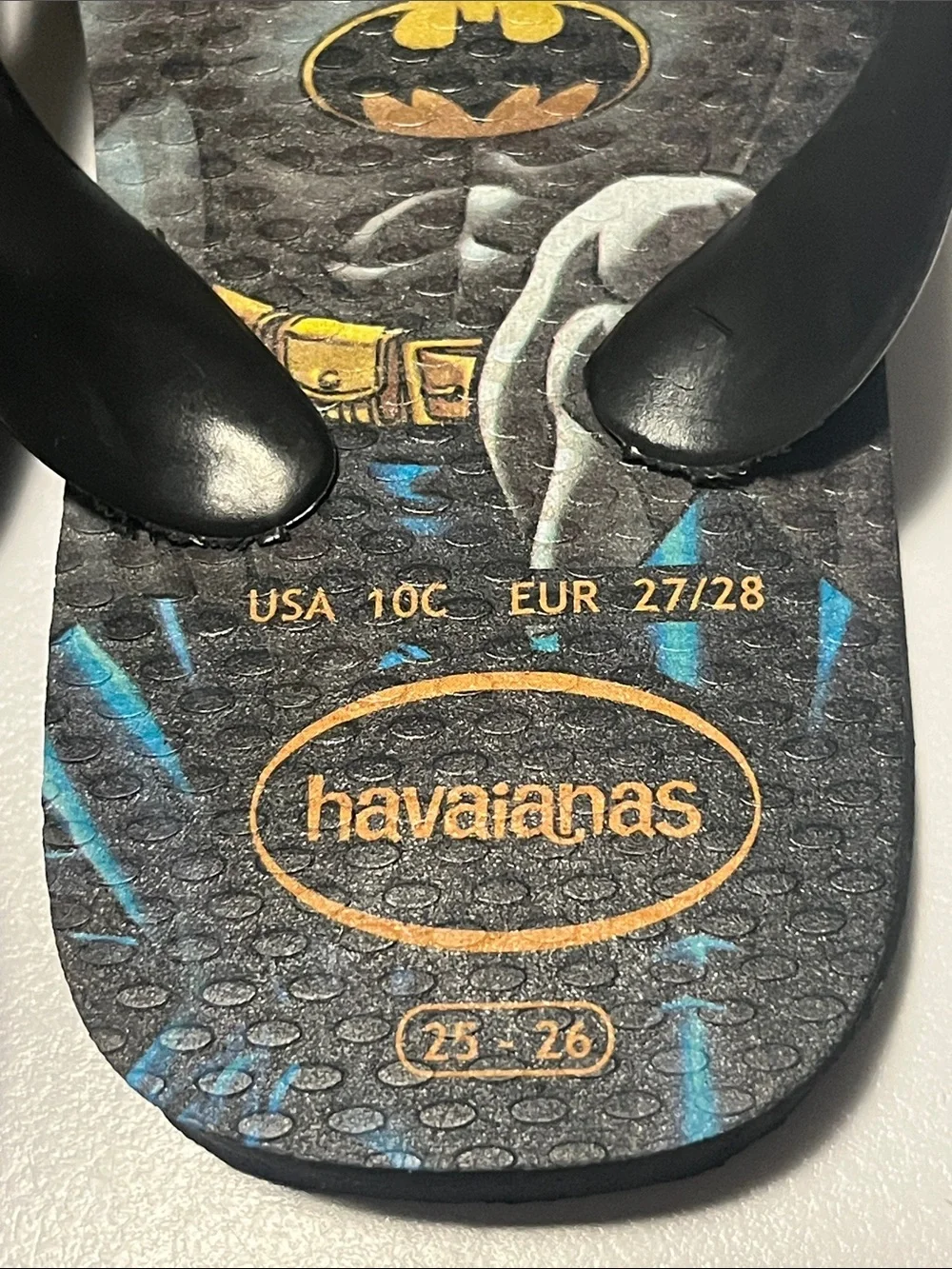 Havaianas Kids Batman Black Flip Flops NWOT